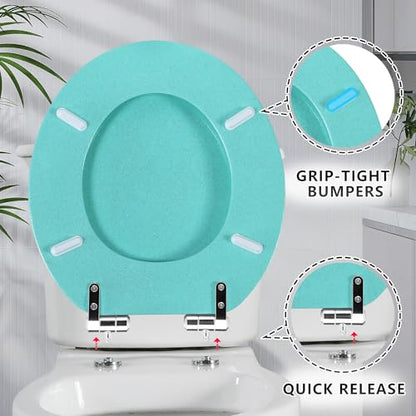 Angol Shiold Glitter Toilet Seat Molded Wood Round Toilet Seat with Quietly Close and Quick Release Hinges, Easy to Clean also Easy to Install (Round 16.5'', Green) - color: Green, size: Round 16.5‘’