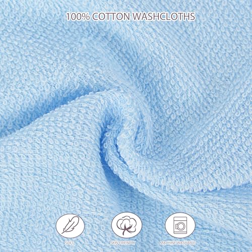12 Pack Small Baby Washcloths 100% Cotton Thin Soft 7.8" x 7.8" Terry Cloth for Baby Face Bath Burp Travel Lightweight Multi-Purpose Newborn Must Haves - color: Blue-a