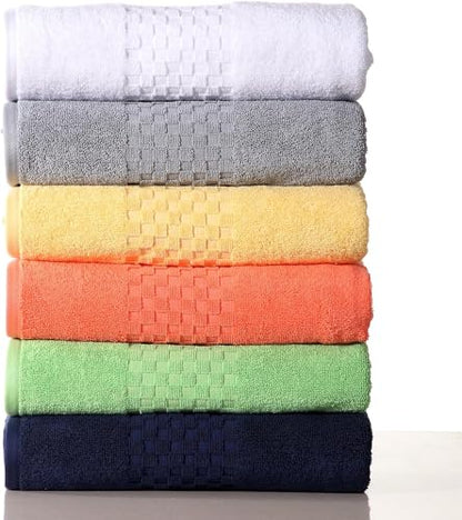 Feather & Stitch 100% Cotton 625 GSM Bath Towel Set of 6, Ultra Soft Highly Absorbent 2 Bath Towels, 2 Hand Towels & 2 Washcloth - Luxury Quick Dry Shower Towels (White) - color: White