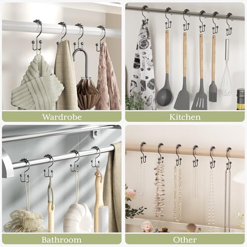 Black Shower Curtain Hooks, Shower Curtain Hooks Rust Proof 12 Pcs Stainless Steel Shower Hooks for Shower Curtain, Double Shower Curtain Hooks for Bathroom Shower Rods Curtain - color: Matte Black, style: Double Hooks