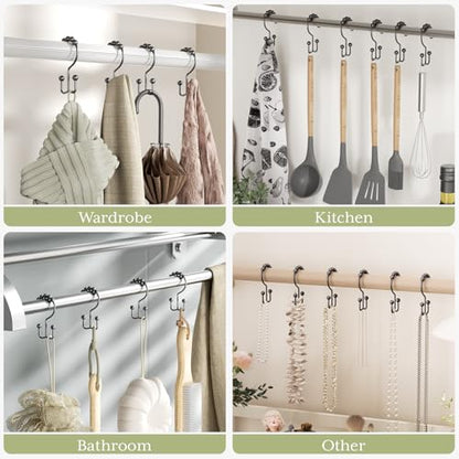 Black Shower Curtain Hooks, Shower Curtain Hooks Rust Proof 12 Pcs Stainless Steel Shower Hooks for Shower Curtain, Double Shower Curtain Hooks for Bathroom Shower Rods Curtain - color: Matte Black, style: Double Hooks