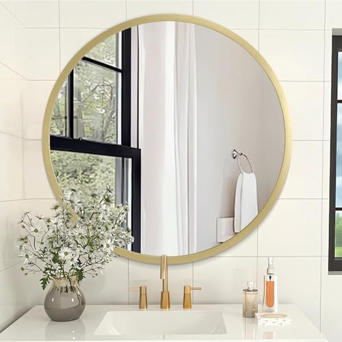 Gold Bathroom Mirrors for Wall Round Horn Circle Brushed Small Mirror Wall Mounted Mirrors Anti Rust Aluminum Ative Mirror for Entryway Hallway Entrance Housewarming - color: Light Gold, size: 12"L x 12"W