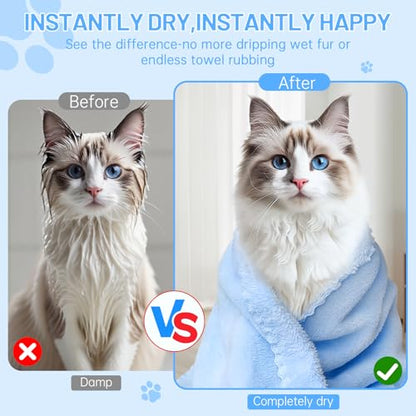5Pcs 29.5 x 13.77'' Cat Towels Microfiber Pack Bulk, Quick Drying Absorbent Pet Puppy Towels for Pet Kitten Grooming，Hair Drying Small Puppy Dog，Bathing Shower