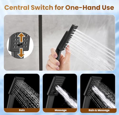 BRIGHT SHOWERS Rain Shower Head with Handheld Spray, High Pressure Square Showerhead Combo with Rainfall & Handheld, Detachable Dual Shower with Anti-Clog Nozzles, 60" Hose, Matte Black - color: Matte Black, style: Dual Shower Head