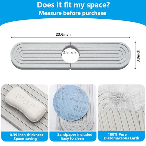 Absorbent Faucet Mat 23.6 X 3.9 inch Stone Sink Faucet Mat Diatomite Sink Drying Stone for Kitchen Bathrooms ( Light Grey ) - color: Light Grey