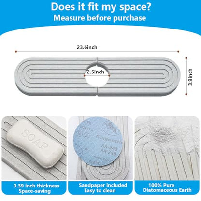 Absorbent Faucet Mat 23.6 X 3.9 inch Stone Sink Faucet Mat Diatomite Sink Drying Stone for Kitchen Bathrooms ( Light Grey ) - color: Light Grey