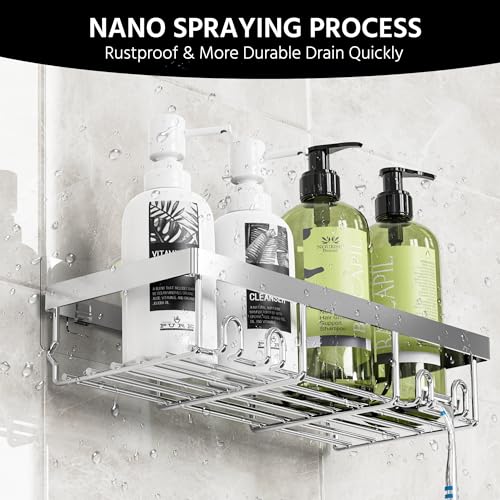 Moforoco 3-Pack Shower Caddy Basket Shelf with Soap Holder, No Drilling Traceless Adhesive Shower Wall Shelves, Rustproof Black Bathroom Shower Storage Organizer - color: Silver