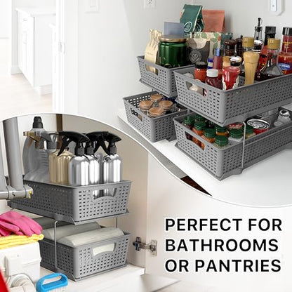 Simple Houseware 2 Tier Pull-Out Sliding Drawer Under Sink Storage, Gray | Great for Kitchen Bathroom Tray Shelf Organizer - color: Gray