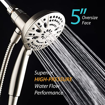 AquaDance New Magnetic Docking 8-setting High Pressure Handheld Shower Head | Space-age Magnetic Guidance Bracket System, Giant 5-inch Face, Extra-long 72-inch Stainless Steel Hose - Nickel - color: All Nickel