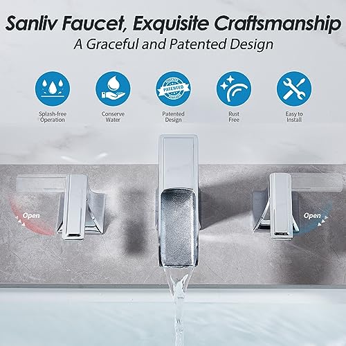 Chrome Waterfall Bathroom Faucet, Sanliv 2-Handle Widespread Bathroom Faucet for 3-Hole Sinks 4-8 inch, Modern 3 Piece Vanity Faucet with Pop-Up Drain Chrome - color: Chrome