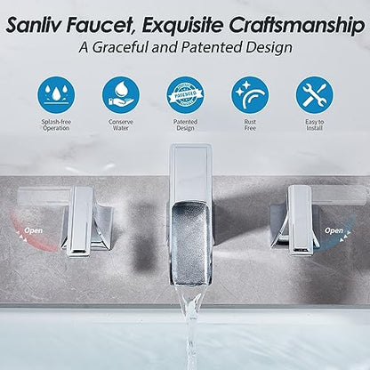Chrome Waterfall Bathroom Faucet, Sanliv 2-Handle Widespread Bathroom Faucet for 3-Hole Sinks 4-8 inch, Modern 3 Piece Vanity Faucet with Pop-Up Drain Chrome - color: Chrome