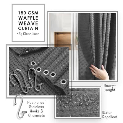 Clara Clark Bathroom Set, Bathroom Sets with Shower Curtain and Rugs | 22 Piece Grey Bathroom Accessories Set with Toothbrush Holder, Soap Dispenser, Soap Dish, Toilet Brush, and Trash Can - color: Grey, size: Complete Set + Bath Rugs