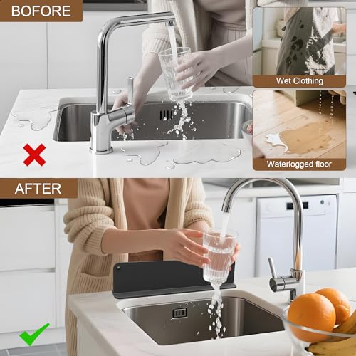 Mofason Silicone Sink Splash Guard for Kitchen Water Splash Guard, Black | 17.3"x4.1" sink splash guard for kitchen sink area suction cups, sink backsplash guard Fits front edge counter behind faucet - color: Black