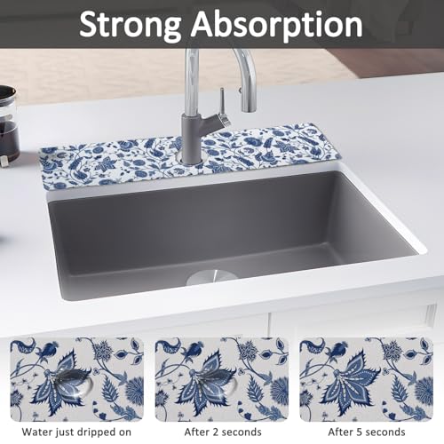 24" X 5.5" Kitchen Sink Splash Guard Faucet Mat Flora Super Absorbent Fast Drying Faucet Guard & Draining Mat Sink Splash Guard Behind Faucet for Kitchen, Bathroom - size: 24" x 5.5"