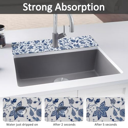 24" X 5.5" Kitchen Sink Splash Guard Faucet Mat Flora Super Absorbent Fast Drying Faucet Guard & Draining Mat Sink Splash Guard Behind Faucet for Kitchen, Bathroom - size: 24" x 5.5"