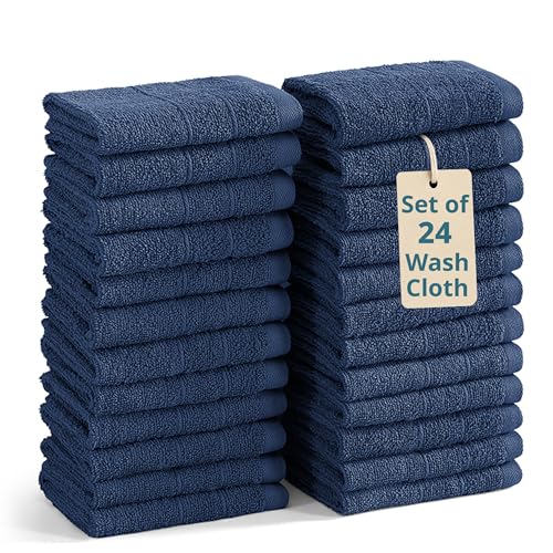 Casa Platino Cotton Washcloths 100% Cotton 24 Pack - Navy Blue | OEKO-TEX Standard 100 Cotton - Soft Cotton 12x12 Wash Cloths for Bathroom, Face & Body - color: 06: Navy Blue, size: 24 Piece Wash Cloth