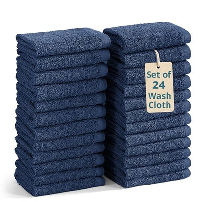 Casa Platino Cotton Washcloths 100% Cotton 24 Pack - Navy Blue | OEKO-TEX Standard 100 Cotton - Soft Cotton 12x12 Wash Cloths for Bathroom, Face & Body - color: 06: Navy Blue, size: 24 Piece Wash Cloth
