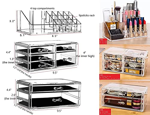 Cq acrylic 3 Pack Clear Skincare Organizer for Vanity, Stackable 7 Drawers Make Up Organizer,Cute Cosmetic Organizer for Vanity Jewelry,Hair Clip,Beauty,Skincare Product Dresser Acrylic Desk Organizer - size: 7 Drawers