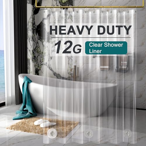 AmazerBath Heavy Duty Shower Curtain Liner 12 Gauge, 72 x 84 Inches Clear Shower Curtain Liner with 3 Clear Stones and 12 Grommet Holes, Weighted Plastic Shower Liner - size: 72"W x 84"L (Pack of 1)
