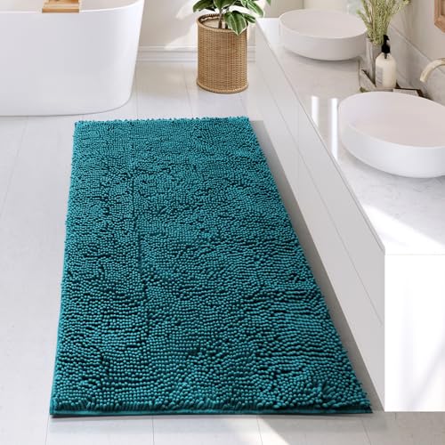 Hearth & Harbor Bathroom Rugs, Chenille Bath Mat - Machine Washable Bath Mats for Bathroom Non-Slip Backing Rubber, Quick Dry Bathroom Mat - Teal Bath Rug, 26x44 - color: Teal, style: 26 x 44