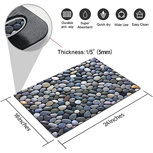 Cobble Pebble Stone Bath Mat Non Slip Washable Bathroom Rugs for Shower Room Bathtub 16"x24"