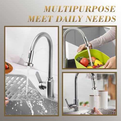 Kitchen Faucet Head Replacement, Pull Down Spray Head with 2 Spray Modes, High Pressure Faucet Sprayer, Universal Sink Spray Head for Kitchen Faucet Replacement, Brushed Nickel Finish - color: Pull-Down Spray Head - Brushed Nickel