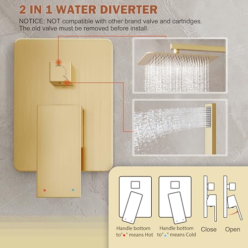 10" Rain Gold Shower System with Handheld & Valve, Brushed Gold | Wall-Mounted High-Pressure Shower Faucet Combo Set, 10-Inch Rain Shower Head with Handheld Spray,Includes Valve and Trim Kit - color: Brushed Gold 10