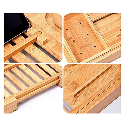 Bathtub Caddy Tray, Bamboo Bathtub Tray, Bathtub Caddy, Expandable Bathtub Caddy Tray, Durable and Non-Slip Bathtub Trays with Free Soap Holder