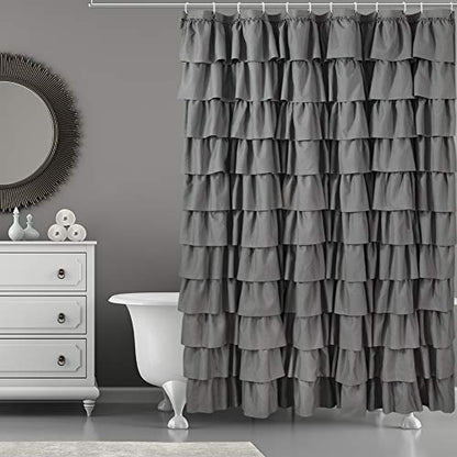 Gray Ruffle Shower Curtain for Bathroom, 72 x 84, Machine Washable Fabric | Handcrafted Ruched Ruffles, Extra-Long 72x84, Soft Brushed Microfiber, Full Coverage Fit, 12 Hooks Included, Easy Hanging - color: Grey, size: 72"W x 84"L (Pack of 1)