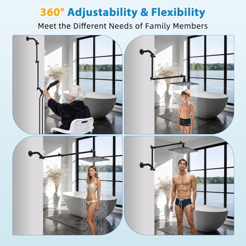 All-Metal 20" Shower Head Extension Arm, G1/2" Universal/Adjustable, Black | Flexible Brass Shower Extender Height/Angle Adjustable for Tall People, Stainless Steel Shower Pipe Extended with Lock Joint - color: Matte Black, size: 20 Inch