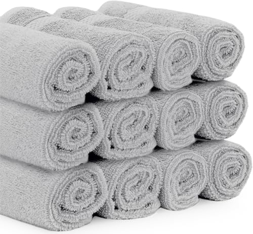White Classic Luxury Cotton Washcloths 13x13 Inch - 650 GSM Turkish Cotton | Hotel, Spa, Bathroom Face Towel | 12 Pack, Dolphin Gray - color: 06: Dolphin Gray