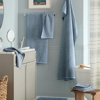 TOWN & COUNTRY EVERYDAY 6-Piece Textured Windowpane Set, 2-Bath Towels, 2-Hand Towels, 2-Washcloths, 100% Cotton, Plush & Absorbent 550GSM, Blue - color: Blue