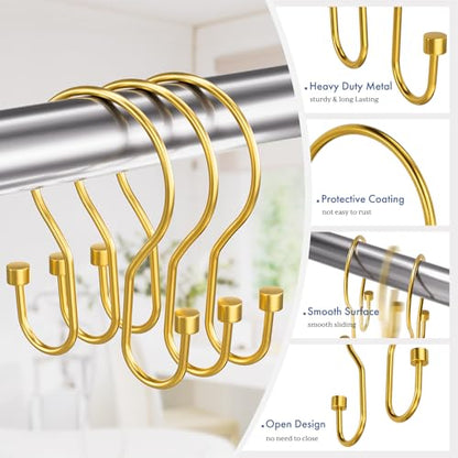 Bathway Shower Curtain Hooks Dark Gold Shower Curtain Rings with Cylindrical Design, 12Pcs Metal Shower Curtain Hooks Rust Proof, Smooth Glide Double Shower Hooks Rings for Shower Curtain - color: Dark Gold, style: Minimalist Shower Hooks with Cylinders