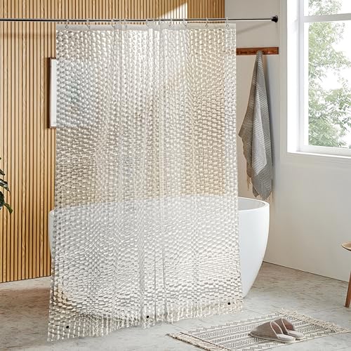 NTBAY EVA Shower Curtain Liner, 72 x 78, 6 Gauge, Clear Water Cube | Water-repellent EVA Liner with 3 Bottom Magnets, 12 Reinforced Grommets, and 12 Plastic Hooks - color: Clear Water Cube, size: 72"W x 78"L (Pack of 1)