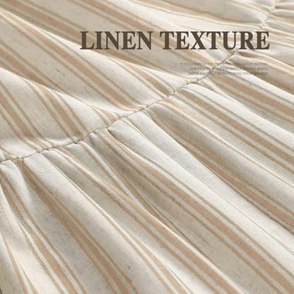 Farmhouse Shower Curtain Ruffle Linen Cream-Beige Stripe 72"W x 72"L | Farmhouse Boho, Striped, Bottom Ruffle, Linen Fabric, Rustic, Country, Natural Look, Washable, for Bathroom Bathtub - color: Cream-beige Stripe, size: 72"W x 72"L