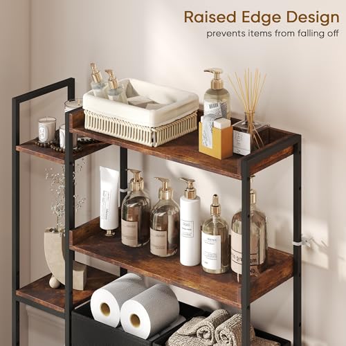 Over The Toilet Storage Rack, 7-Tier Over Toilet Bathroom Organizer with Adjustable Shelf, Above Toilet Storage with Hooks, Space-Saving, Brown Shelf - size: 7 Tier-Brown