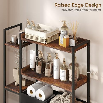 Over The Toilet Storage Rack, 7-Tier Over Toilet Bathroom Organizer with Adjustable Shelf, Above Toilet Storage with Hooks, Space-Saving, Brown Shelf - size: 7 Tier-Brown