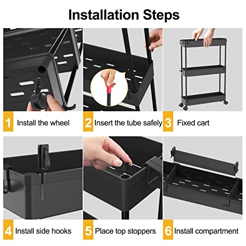Slim Storage Cart 4 Tier,Bathroom Organizer Rolling Utility,Mobile Shelving Unit Slide Out for Office, Kitchen, Laundry Room & Narrow Places,Black - color: Black
