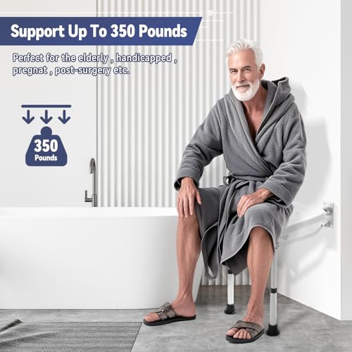 TYYIHUA Folding Shower Seat Wall Mounted, Shower Chair for Inside Shower | Adjustable Height from 16.9" to 20.9", Foldable Shower Bench Stool for Adults, Pregnant Women, Elderly and Disabled
