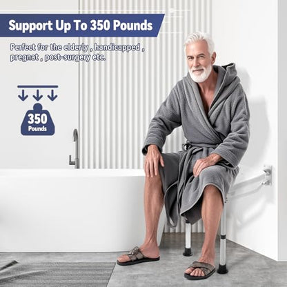 TYYIHUA Folding Shower Seat Wall Mounted, Shower Chair for Inside Shower | Adjustable Height from 16.9" to 20.9", Foldable Shower Bench Stool for Adults, Pregnant Women, Elderly and Disabled