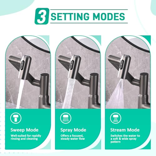 Bathroom Sink Faucet, Rotatable Faucet with Temperature Display in Celsius(Batteries-Free), 1080° Swivel | 3 Water Modes Faucet for Bathroom Kitchen Rv, LCF-2401, Grey - color: Grey - Celsius
