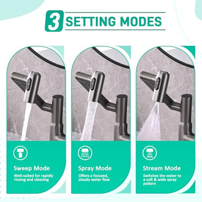 Bathroom Sink Faucet, Rotatable Faucet with Temperature Display in Celsius(Batteries-Free), 1080° Swivel | 3 Water Modes Faucet for Bathroom Kitchen Rv, LCF-2401, Grey - color: Grey - Celsius