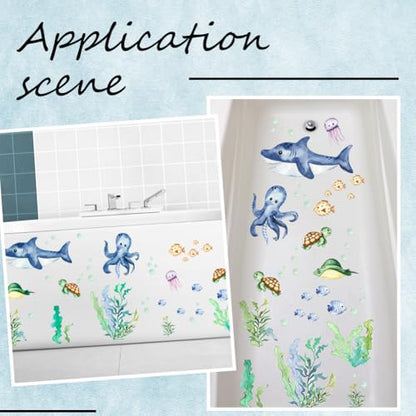 6 Pages Non Slip Bathtub Stickers Bulk Bathtub Sea Stickers with Scraper Plastic Adhesive Cartoon Ocean Animal Slippery Floor Decal for Shower and Bath Tub Home Decorations DIY Crafts Gift - style: Ocean