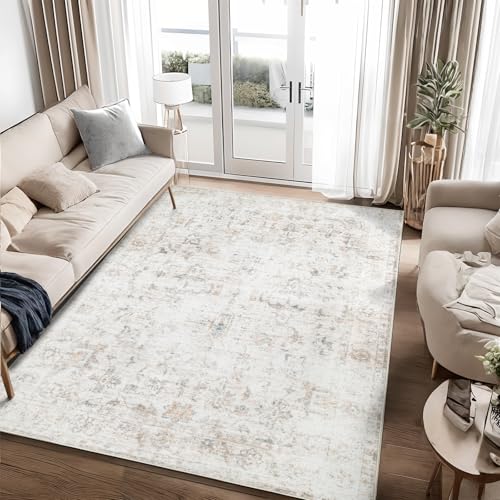 Washable 3×5 Area Rug for Living Room Beige | Vintage Floral Rug Soft Non Slip Stain Resistant Boho Carpet for Bedroom Dinning Room Home Office - color: Beige, size: 3' x 5'