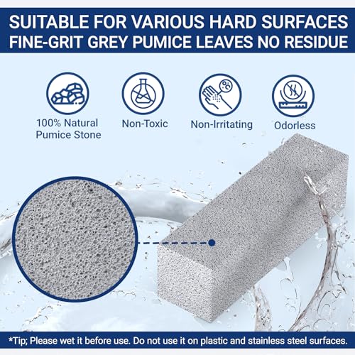 2 Pack Pumice Stone for Toilet Cleaning, Extra Long Handle for Removing Bowl Ring, Pool, Bathroom, Toilet Brush - color: Gray