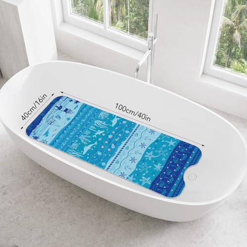 SHUCHING Blue Bath Mat for Tub Non Slip-40x16 Inch, Ocean | Bathtub Mat Mold Free, Long Shower Mat for Inside Shower with Suction Cup, Machine Washable - color: Ocean
