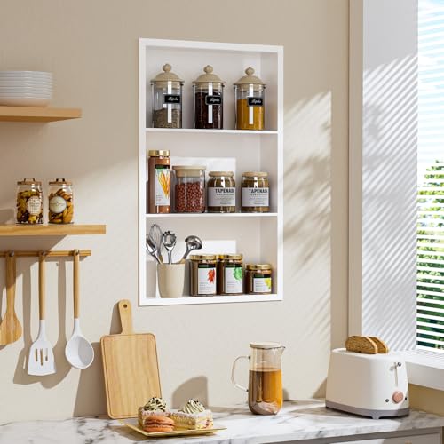 14x24 Recessed Medicine Cabinet, Bathroom Wall Cabinet, 304 Stainless Steel Recessed Wall Niche with 3-Tiers Shelves, Matte White - color: Matte White, size: 14'' x 24''