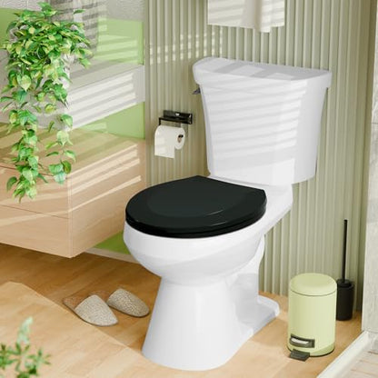 Angol Shiold Round Toilet Seat - Slow Close Hinges, Ergonomic Design with Grip-Tight Bumpers, Safe Easy-Clean PP Material (Black, 16.5" Round) - color: Black, size: Round 16.5‘’