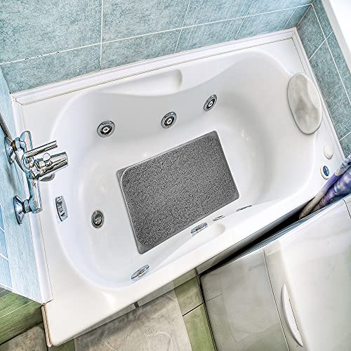 Popular Bath 29.5 in. W x 17.25 in. L Loofa Bath Carpet 6 Suction Cups in Grey - color: Grey, size: 29.5" x 17.3" (Rectangular)