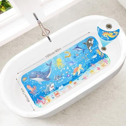 SHUCHING Baby Bath Mat for Tub Non Slip-40x16 Inch, Blue Ocean Animal | Bathtub Mat for Kids & Toddler Mold Free, Long Shower Mat for Inside Shower with Suction Cup, Machine Washable - color: Marine Animal